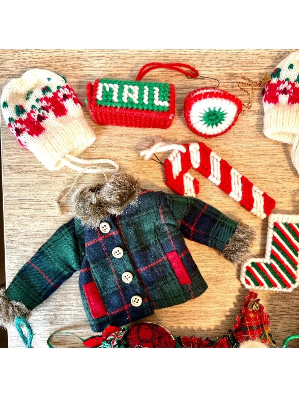 16 Crochet & Fabric Christmas Ornaments Vintage Style Holiday Decor Lot
